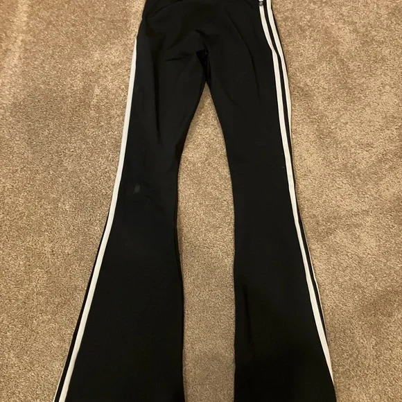 adidas Black Flared Joggers with White Side Stripes - Picture 2 of 7